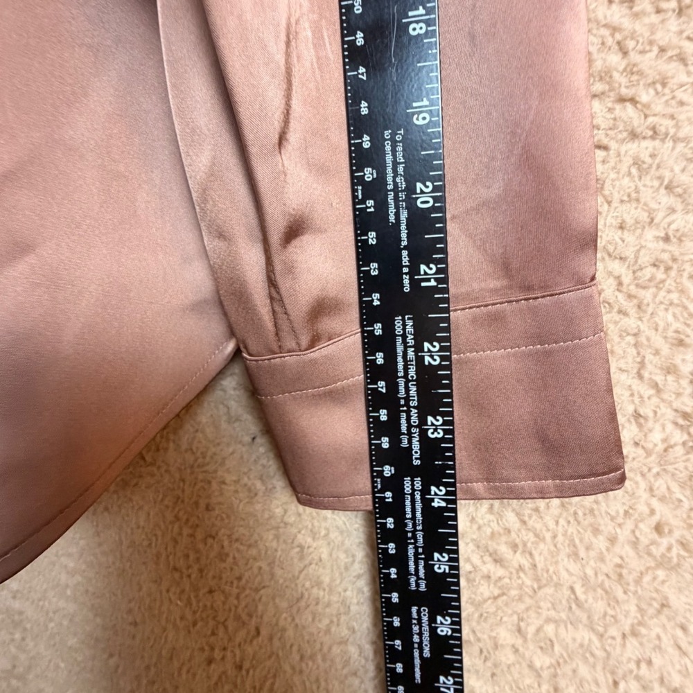 SPANX Better Than Silk Button Down Satin Blouse Cafe Au Lait Brown L - Picture 12 of 12